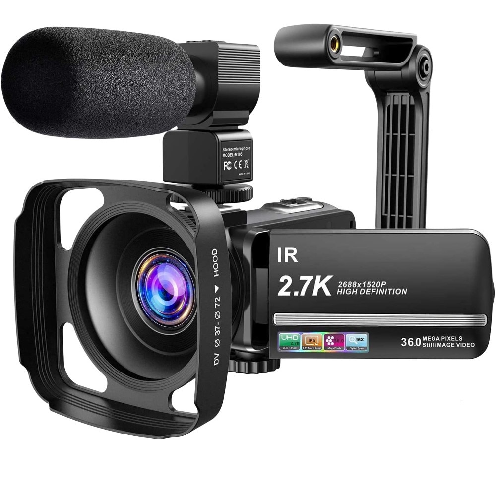 anywhere Sale smart Camera video 2.7K, IR Night Vision, Anti-shake, Vlogging, Youtube, ecran  tactil de 3.0 inch, microfon, parasolar, stabilizator manual, telecomanda,2  acumulatori, neagra - eMAG.ro