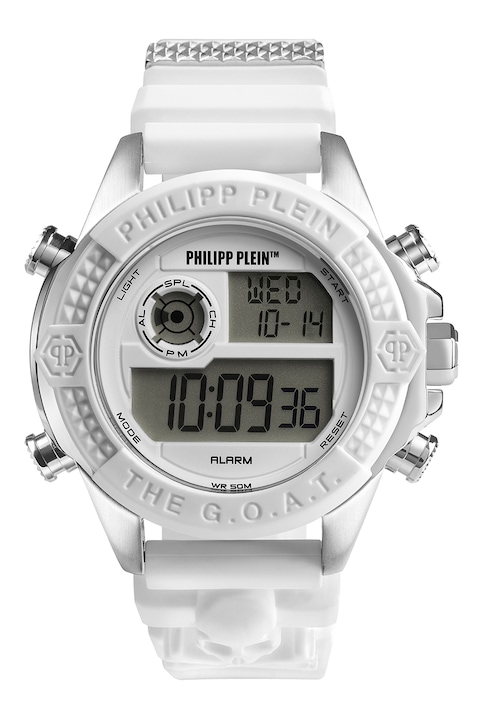 Philipp Plein, Унисекс дигитален часовник със силиконова каишка, Сребрист, Бял