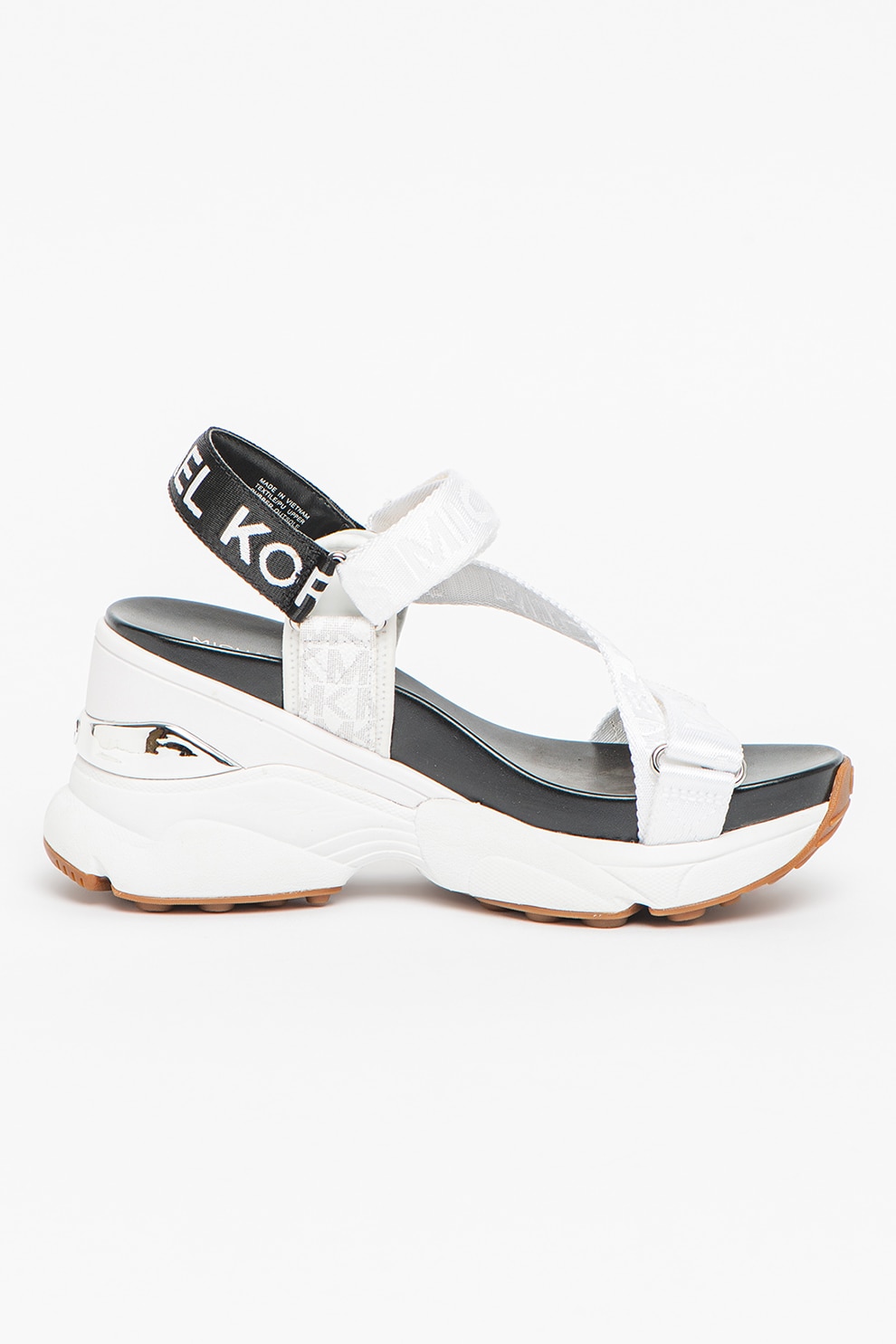 Michael Kors, Sandale din piele ecologica si material textil cu talpa wedge  Maddox, Alb, 8.5 - eMAG.ro