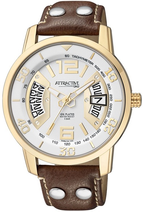 Q&Q Coupe Férfi karóra, DA68J104Y, barna/arany