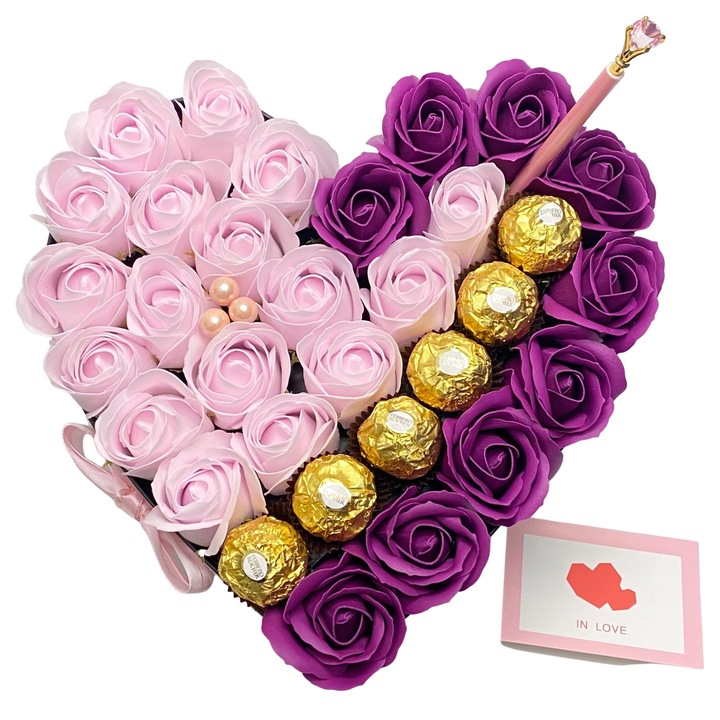 Cutie Cadou, ChocoBox, Valentine's Box, include Ferrero Rocher si Trandafiri