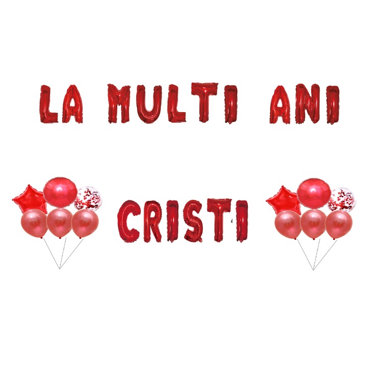 Boldog születésnapot Cristi lufi szett, tortafeltét, piros, 35 db