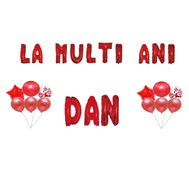 Boldog születésnapot Dan lufi szett, tortafeltét, piros, 35 db