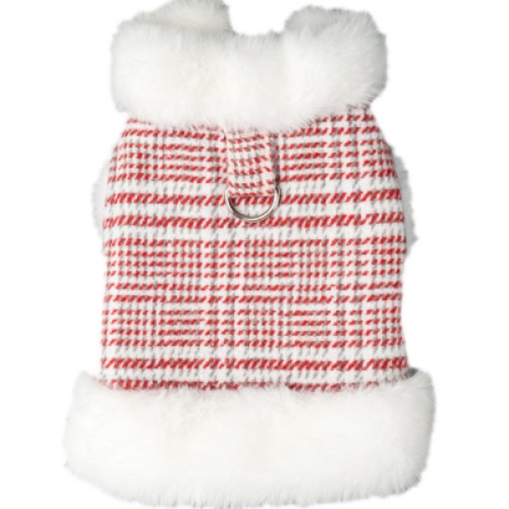 Geaca catei Fluff, XL, Rosu/Alb