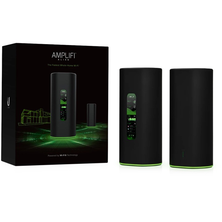 Ubiquiti Mesh Wi-Fi rendszer AFi-ALN AmpliFi Alien, kétsávos GIgabit, Wi-Fi 6, érintőképernyős kijelző a routeren, lefedettség az egész házra