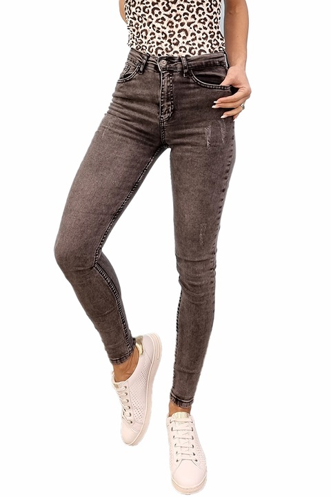 Blugi dama skinny Caty, cu talie inalta si striatii, Gri