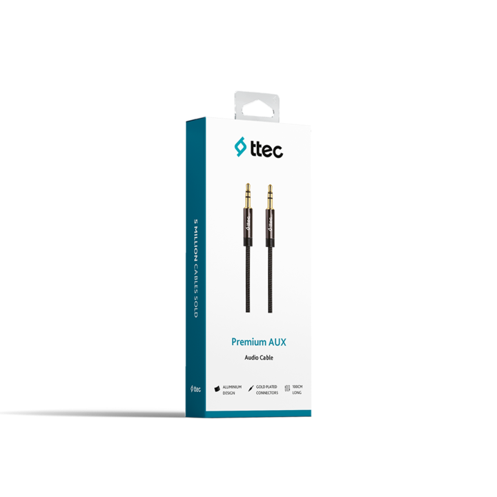 Кабел ttec, Sterеo, Premium Aux Cable, 3.5mm, 1 mt, Черен