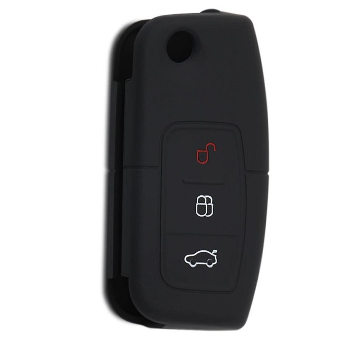 Husa cheie, din silicon, compatibil cu Ford B-Max, C-Max, Fiesta, Focus, Mondeo, Negru