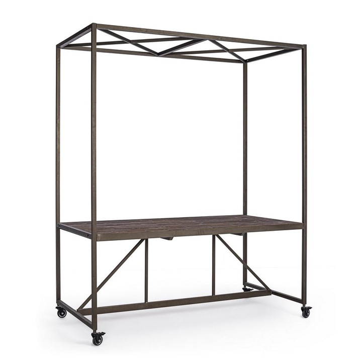 Маса с кафява желязна рамка и дървен плот 180 cm x 90,5 cm x 220 h