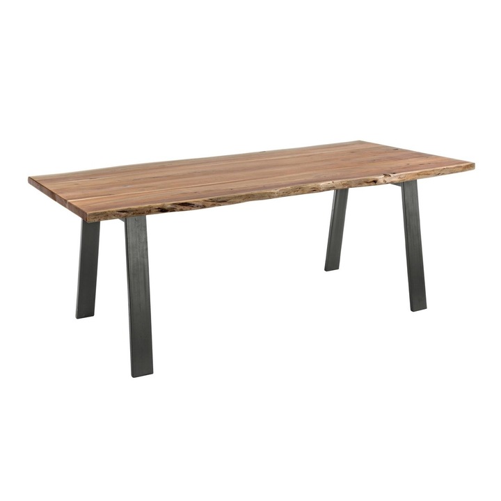 Маса с черни железни крака и плот от естествено дърво Aron 200 cm x 95 cm x 77 h