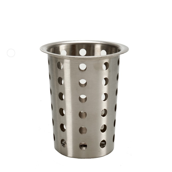 Suport conic pentru tacamuri din otel inoxidabil perforat, Escalate, 11.5x11.5x13 cm