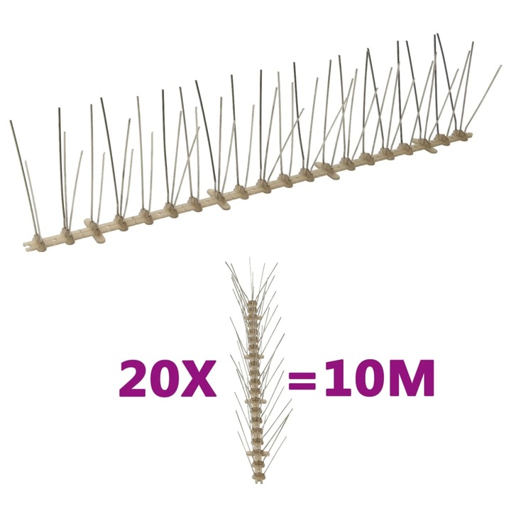 vidaXL Set banda cu tepi antipasari cu 5 randuri 20 buc. plastic 10 m