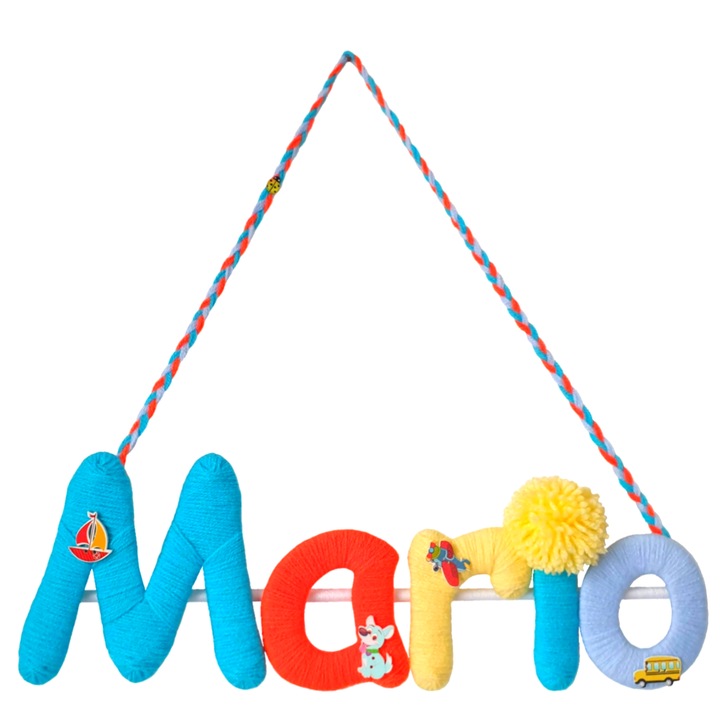 Декорация за детската стая, С персонализирано име Mario, 40х13 см, Многоцветен