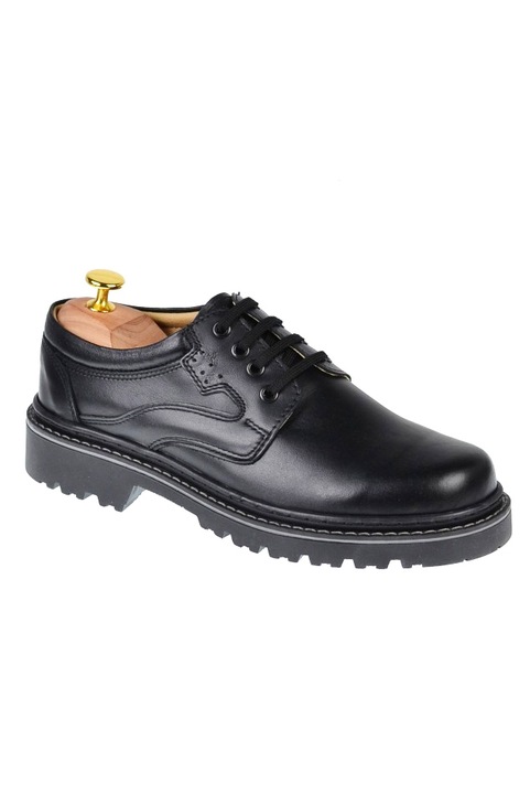Pantofi barbati casual din piele naturala, cu sireturi, marime 41, negru