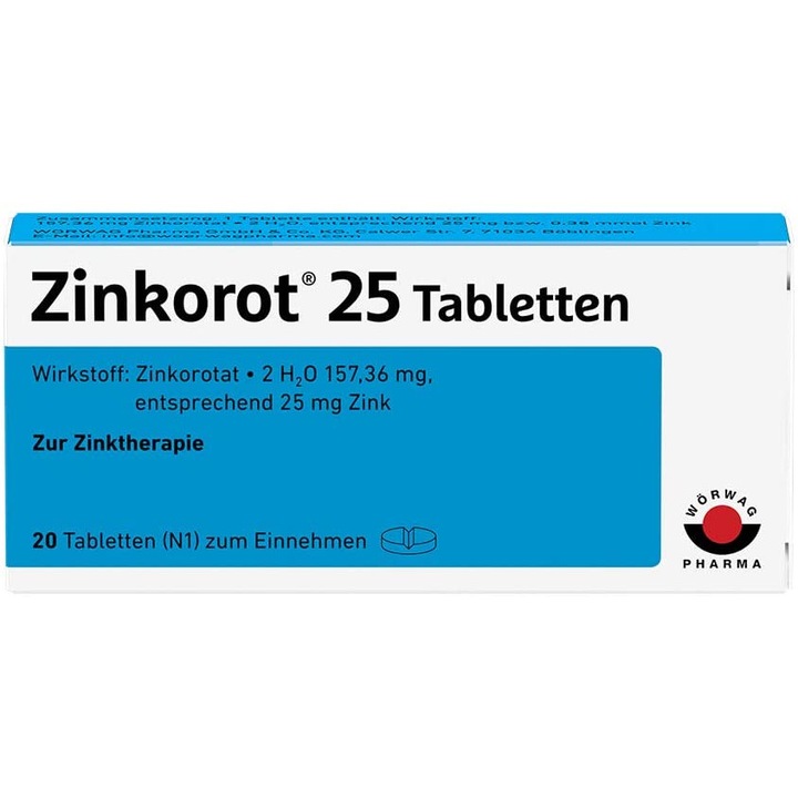 Wörwag Pharma Kft. Zincorot Étrend-kiegészítő, 25 mg, cink, erősíti az immunrendszert és kezeli a pattanásokat, 20 tabletta