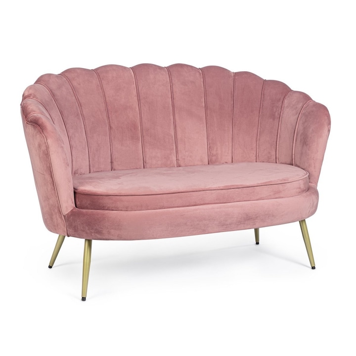 2-местен диван с тапицерия от розово кадифе и златисти железни крака Giliola 130 cm x 77 cm x 83 h x 44,5 h1