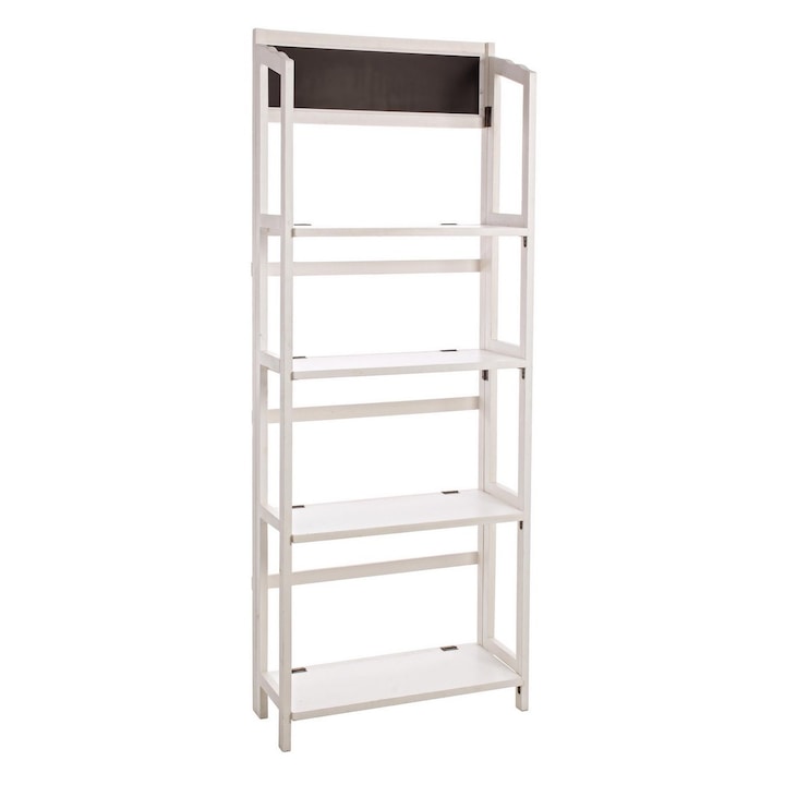 Рафт с 4 бели дървени рафта и дъска за писане 70 cm x 29,5 cm x 190 h