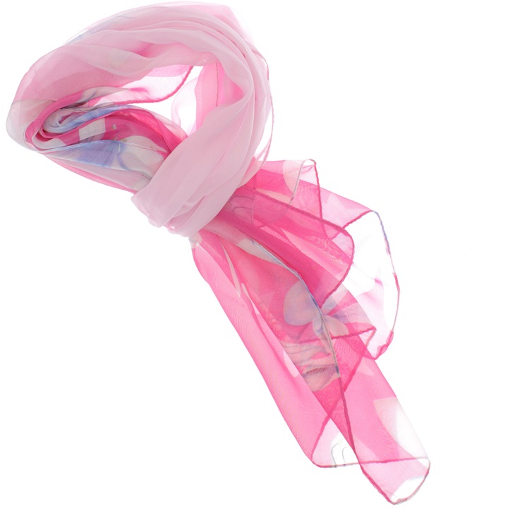 Esarfa, de dama, Buticcochet, din poliester, Roz cu crini, 150x50 cm - ES1131