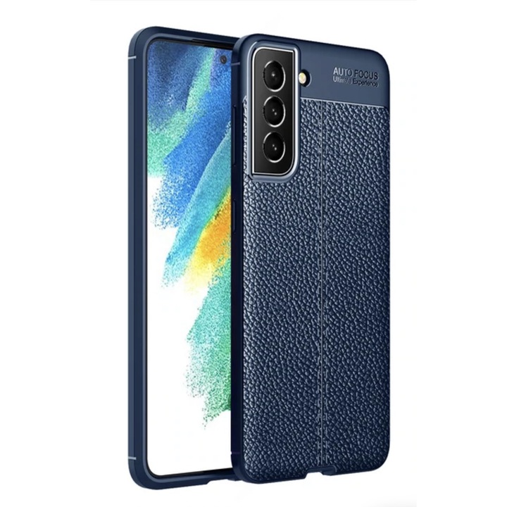 Husa Premium Antisoc model tip Piele AutoFocus, compatibila cu Samsung Galaxy S21 FE 5G / Albastru