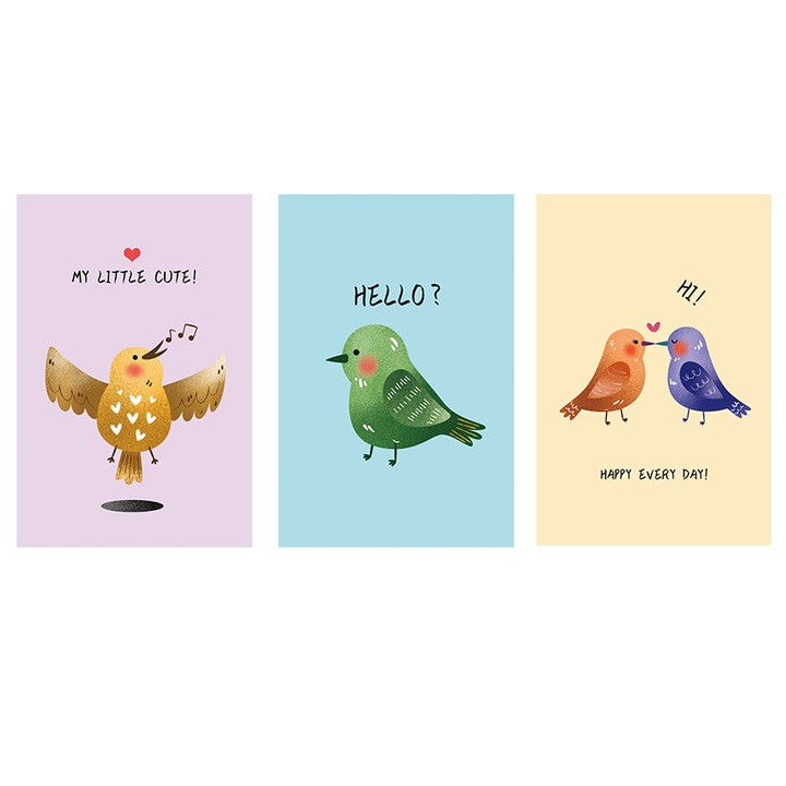 Set Tablouri Canvas - Colectia Camere de Copii, Pasari, 3 piese, Multicolor, 90x50 cm