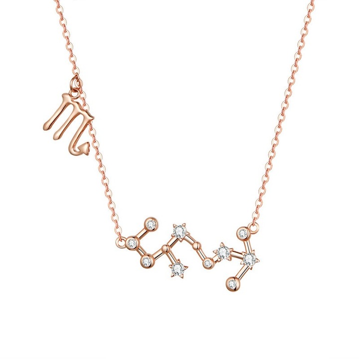 Talisman argint Constelatia Scorpion, BeSpecial, CST0082, Zirconiu, placat cu aur roz, Lungime 45 reglabila