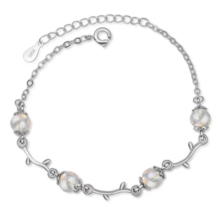 Гривна от лунен камък, CRM, сребро, 19,5 см