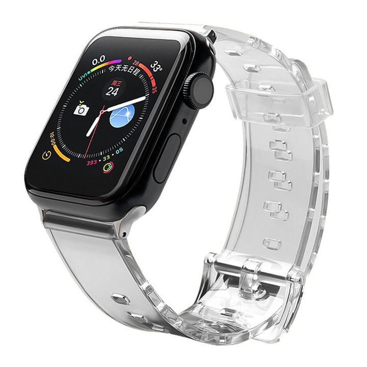 Hurtel szíj, kompatibilis Apple Watch 6/5/4/3/2/SE (44 mm/42 mm), poliuretán, fekete