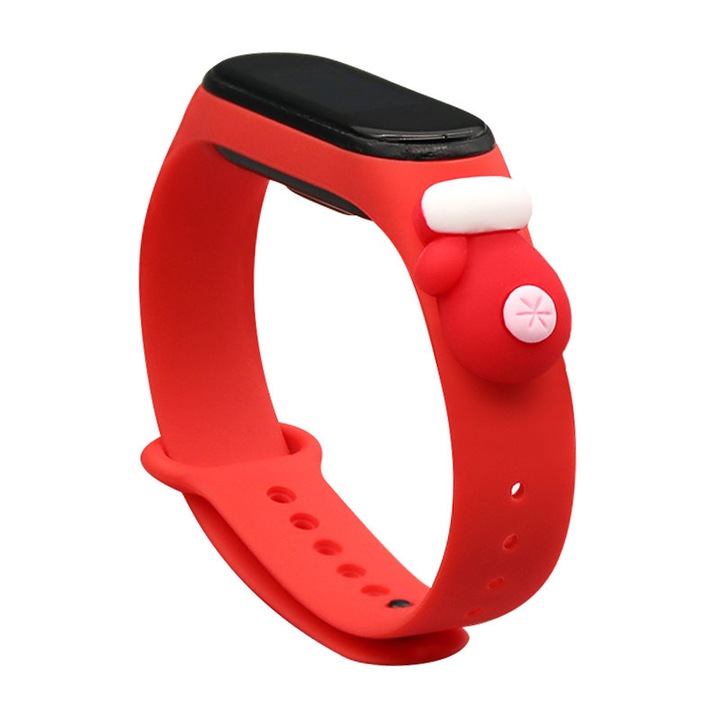 Karácsonyi okosóra szíj, Hurtel, műanyag, kompatibilis a Xiaomi Mi Band 3/4 telefonnal, piros