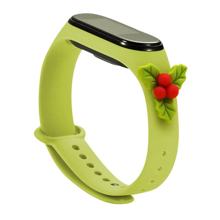 Karácsonyi okosóra szíj, Hurtel, műanyag, kompatibilis Xiaomi Mi Band 3/4 telefonnal, lime zöld