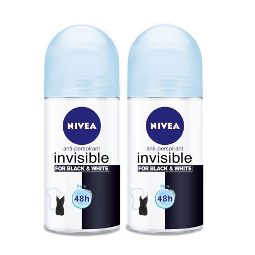 Set Nivea: Deodorant roll-on Femei Black&White, Pure 50ml x 2
