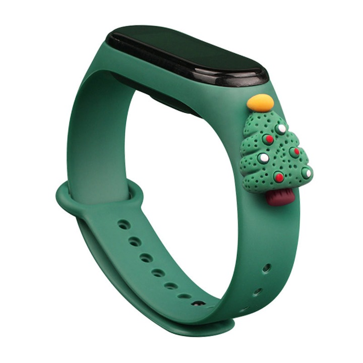 Karácsonyi okosóra szíj, Hurtel, műanyag, kompatibilis a Xiaomi Mi Band 3/4-el, sötétzöld