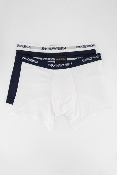 Emporio Armani Underwear, Set de boxeri cu banda logo in talie - 2 perechi, Alb/Bleumarin