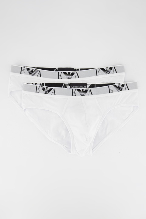 Emporio Armani Underwear, Set de chiloti cu banda logo in talie - 2 perechi, Alb, S