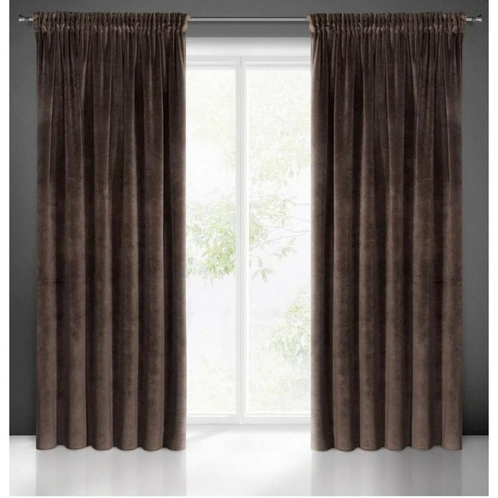 Комплект драперии от тъмнокафяво кадифе, 2 бр x 150 см дължина / 220 см височина