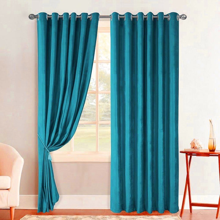 Kék bársony függöny szett, 2 db x 200 cm hosszúság / 220 cm magasság