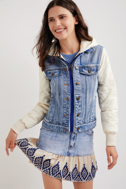 DESIGUAL, Farmerdzseki hibrid dizájnnal, Fehér/Világoskék, XS