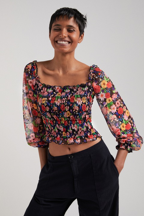 DESIGUAL, Къса флорална блуза, Многоцветен, XL