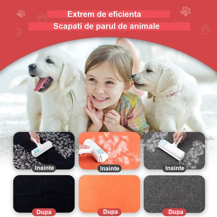 Set Perie cu absorbtie electrostatica, pentru curatarea parului de caini si pisici, si Zgarda cu fundita, Rosu