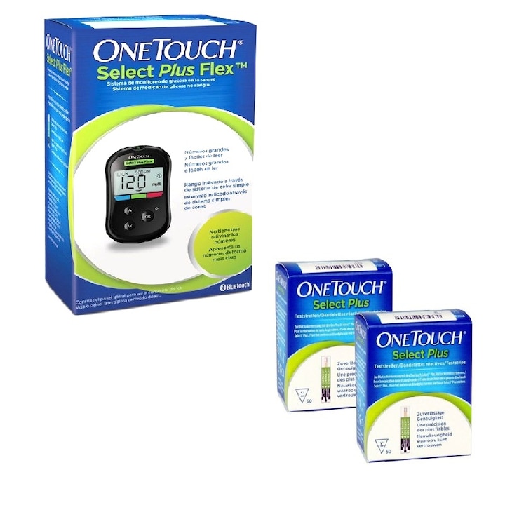 Комплект глюкомер One Touch Select Plus, 110 теста за кръвна захар, 110 стика