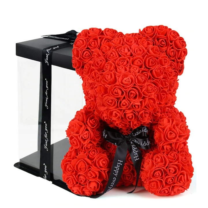 Ursulet din trandafiri, Lilihouse, Cutie, Spuma, 25 cm, Rosu