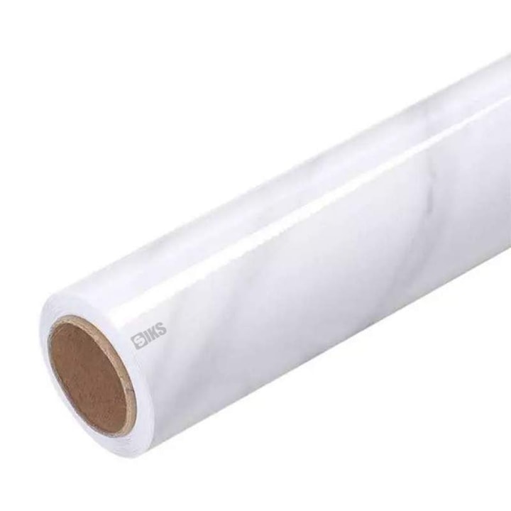 Folie Autoadeziva SIKS, Protectie Blat Bucatarie, Rezistenta La Apa, Aspect Marmura Alba, Usor De Decupat, 60 x 200 cm