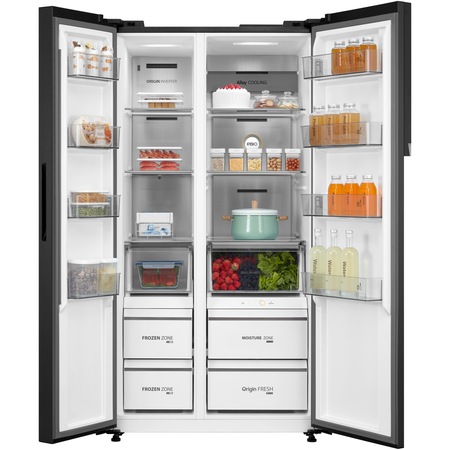 Frigider side by side Toshiba GR-RS780WE-PGJ, 584l, Max-Humid Fresh, Dual Alloy Cooling, Pure BIO, Origin Inverter, Humidity Control, Clasa E, H 179.3 cm, Sticla neagra