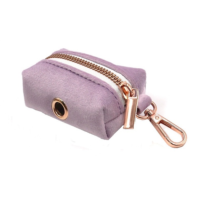 Dispenser pungi igienice, din catifea, pentru caini, Mov