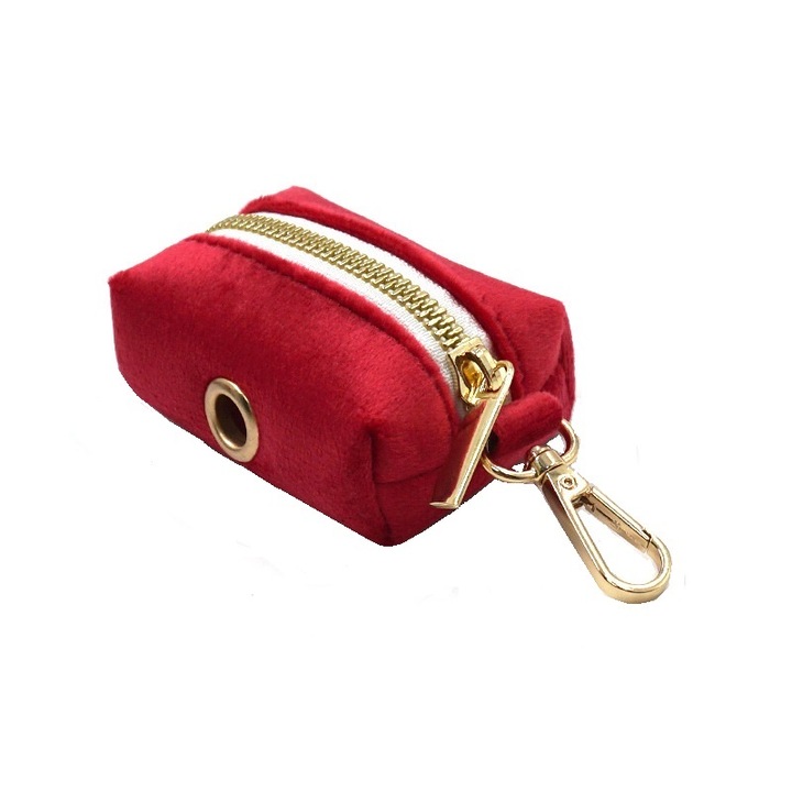 Dispenser pungi igienice, din catifea, pentru caini, Rosu