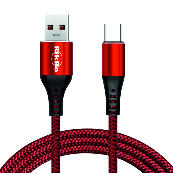 Кабел за зареждане и пренос на данни RikBo® Super Fast Charge 5A, USB - USBC 0.5 метра червен
