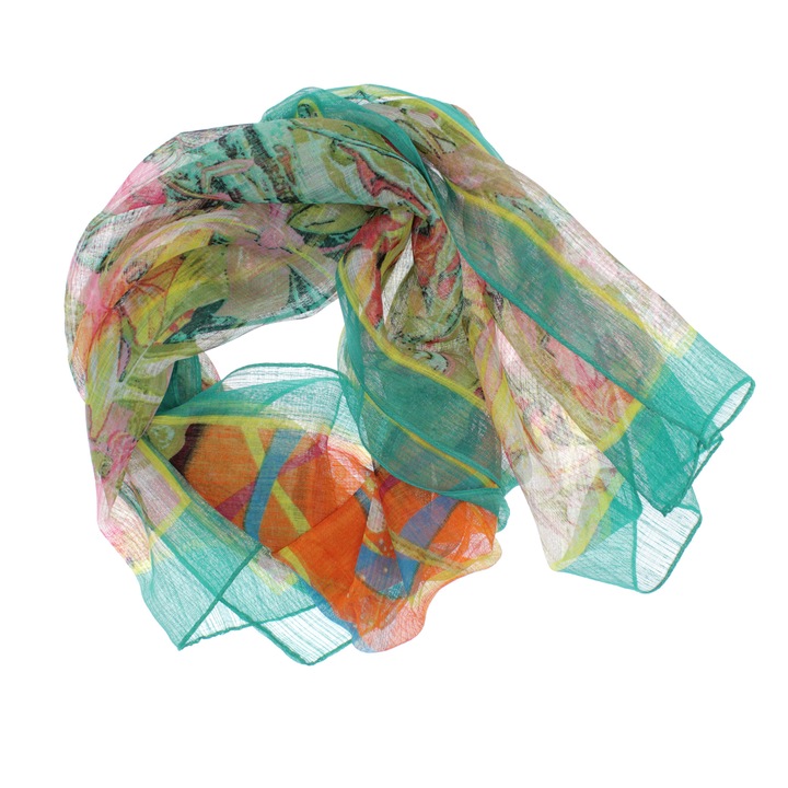 Női sál, Buticcochet, poliészter, Zöld virágmintás, 50x160 cm - ES1062