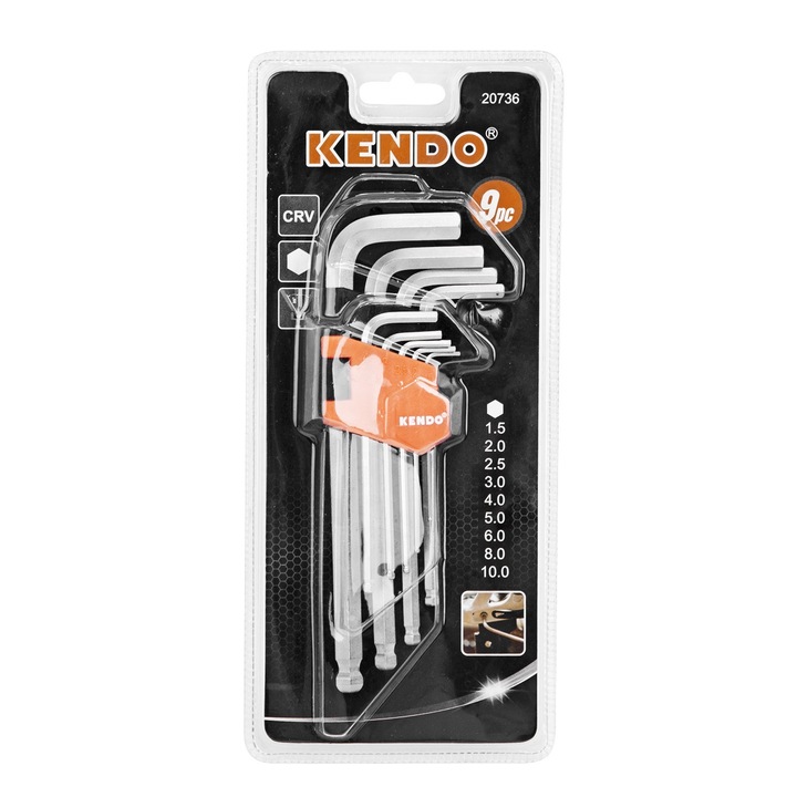 Set chei hexagonale L cu bila 9buc lungime 1.5-10mm CRV