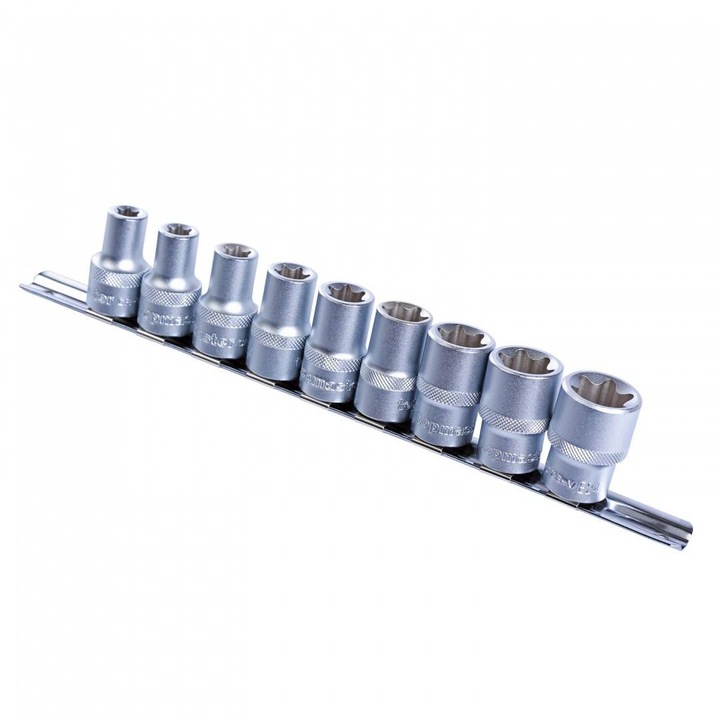 Set 9 tubulare torx, TopMaster 330150, Crom Vanadiu, 1/2", E10-E24