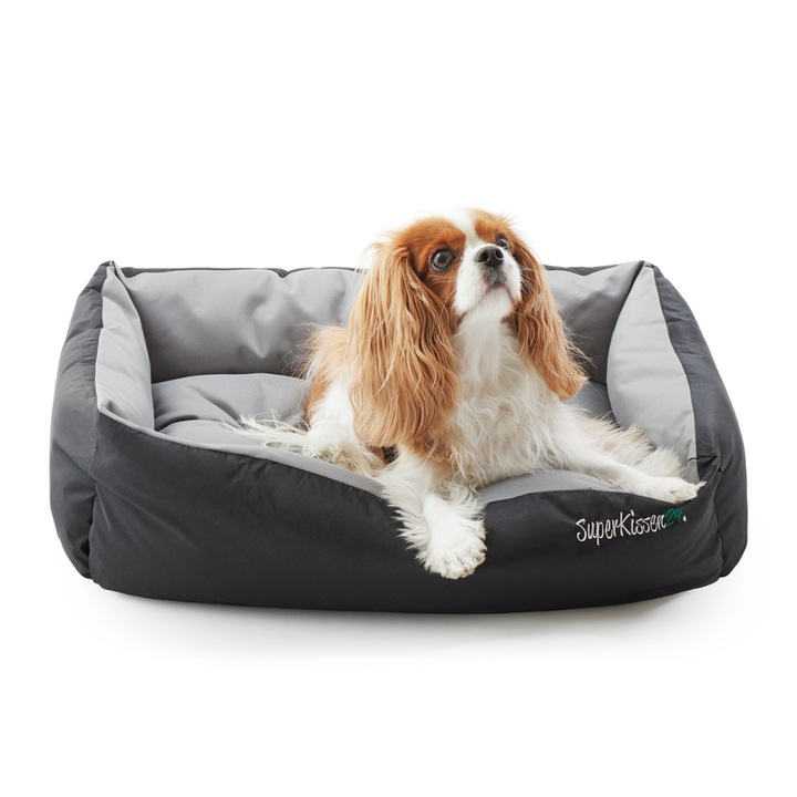 Pat caini talie mare, gri, impermeabil, 95x75 cm, covoras moale, saltea caini rezistenta si confortabila, culcus caini, SuperKissen24