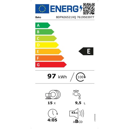 Masina de spalat vase Beko BDFN26521XQ, 15 seturi, 6 programe, Clasa E, HygieneIntense, Motor ProSmart Inverter, AutoGlassShield, Fast+, Quick&Shine, 60 cm, Inox